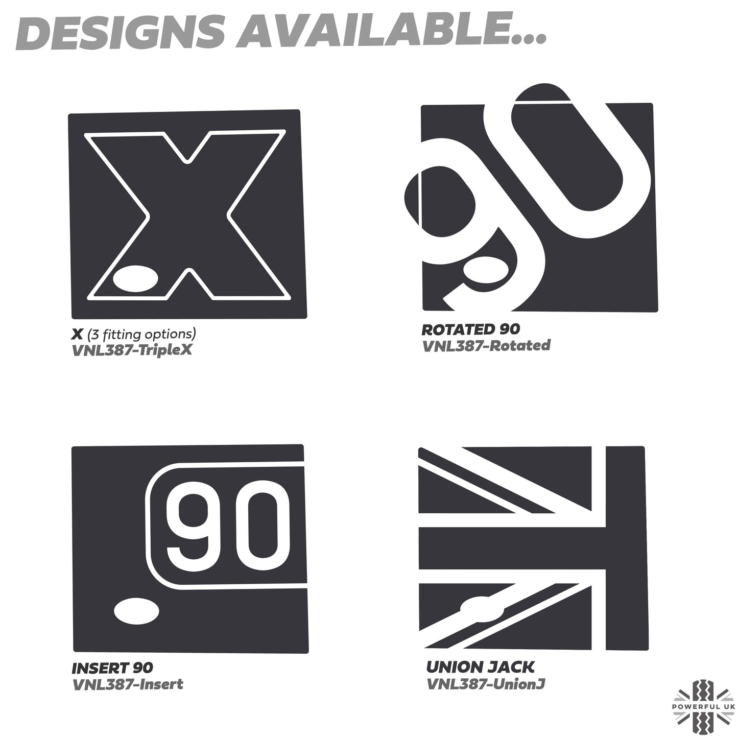 Side Panel Decal Kit - 'Rotated 90' - Matte Black for Land Rover Defender L663(90)