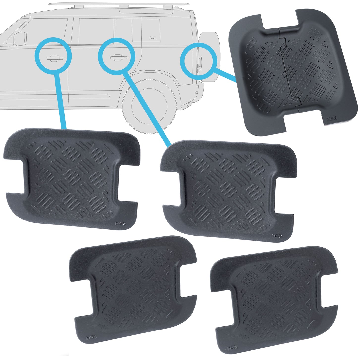 Chequer Plate Door + Tailgate Scuff Plate Kit (5pc) for Land Rover Defender L663 (4 door)
