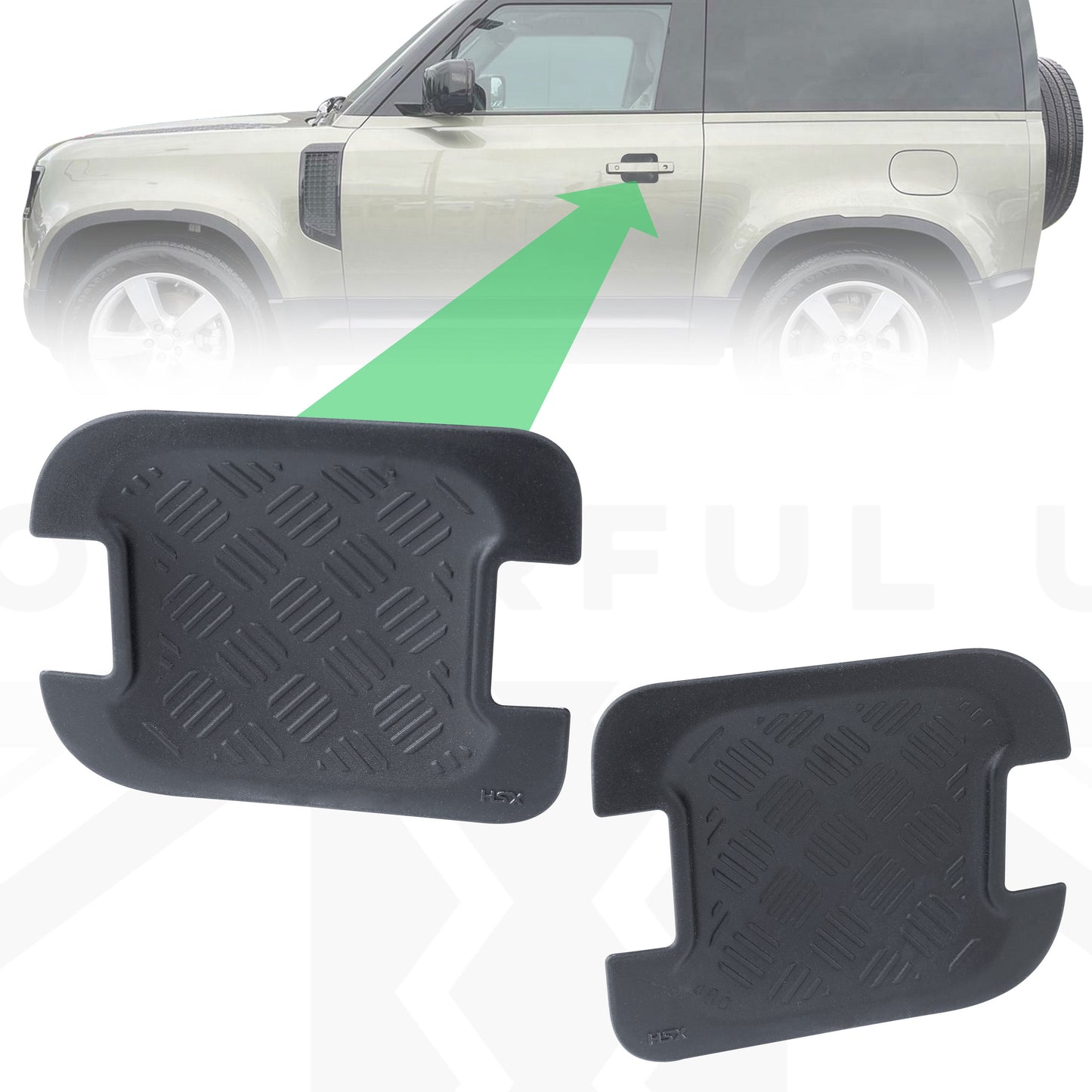 Chequer Plate Door Handle Scuff Plates (2pc) for Land Rover Defender L663 90 (2 door)