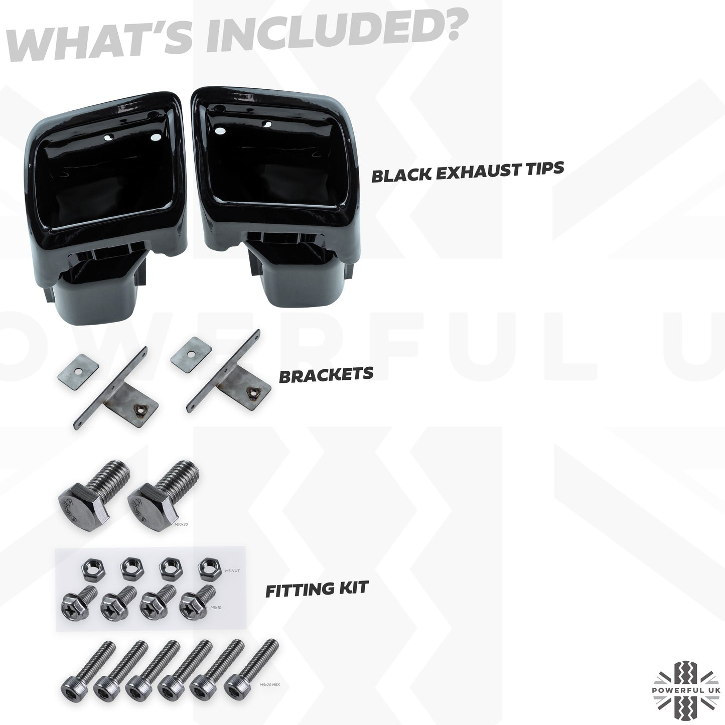 Exhaust Tailpipes Kit for Range Rover L322 "Exterior Design Pack"  Rear Bumper - Black Powder Coated