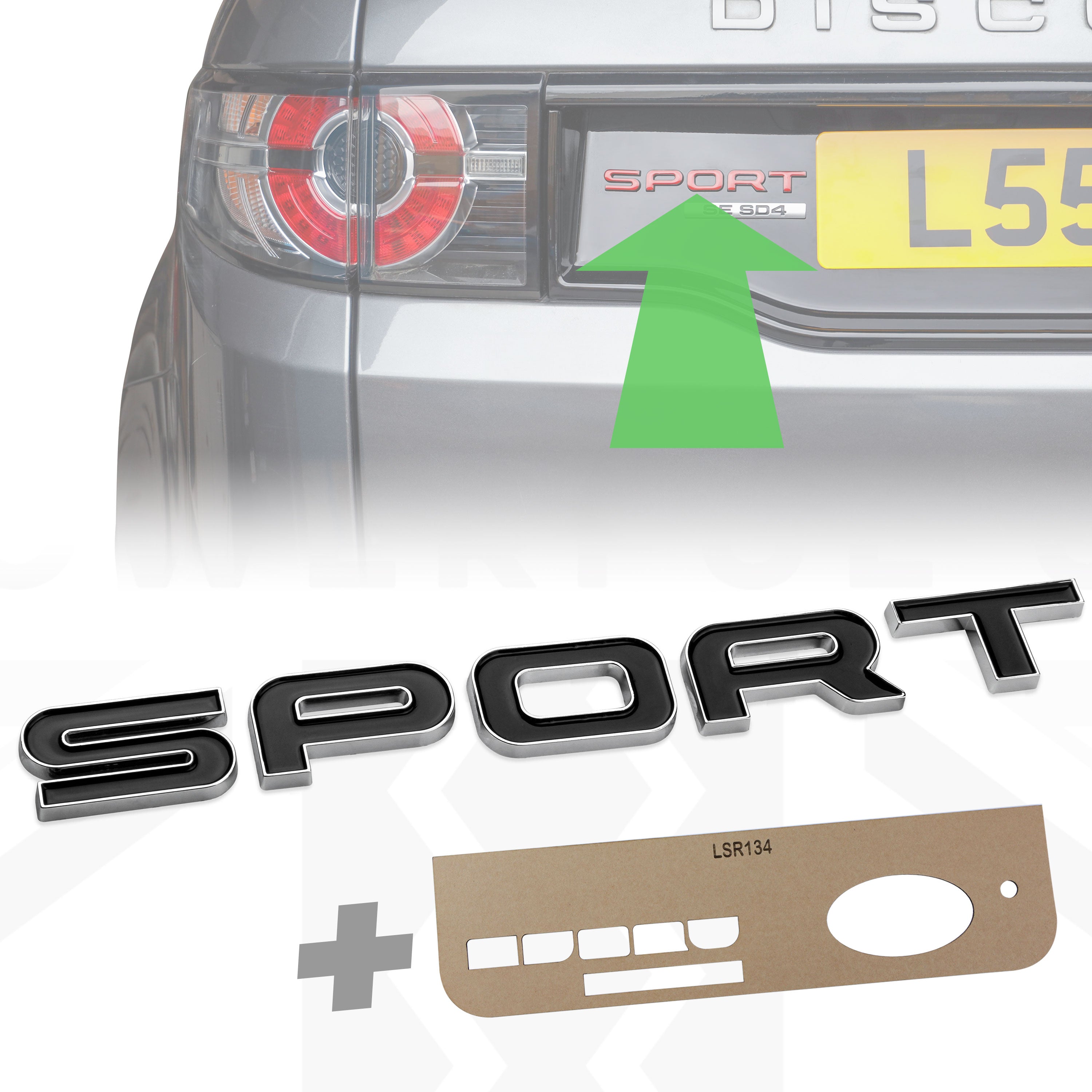 Tailgate SPORT Lettering - Chrome & Black for Land Rover Discovery Spo ...