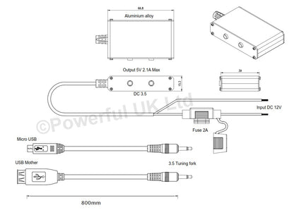 Remote USB Charging Unit for Motorbike with USB & Micro USB Leads