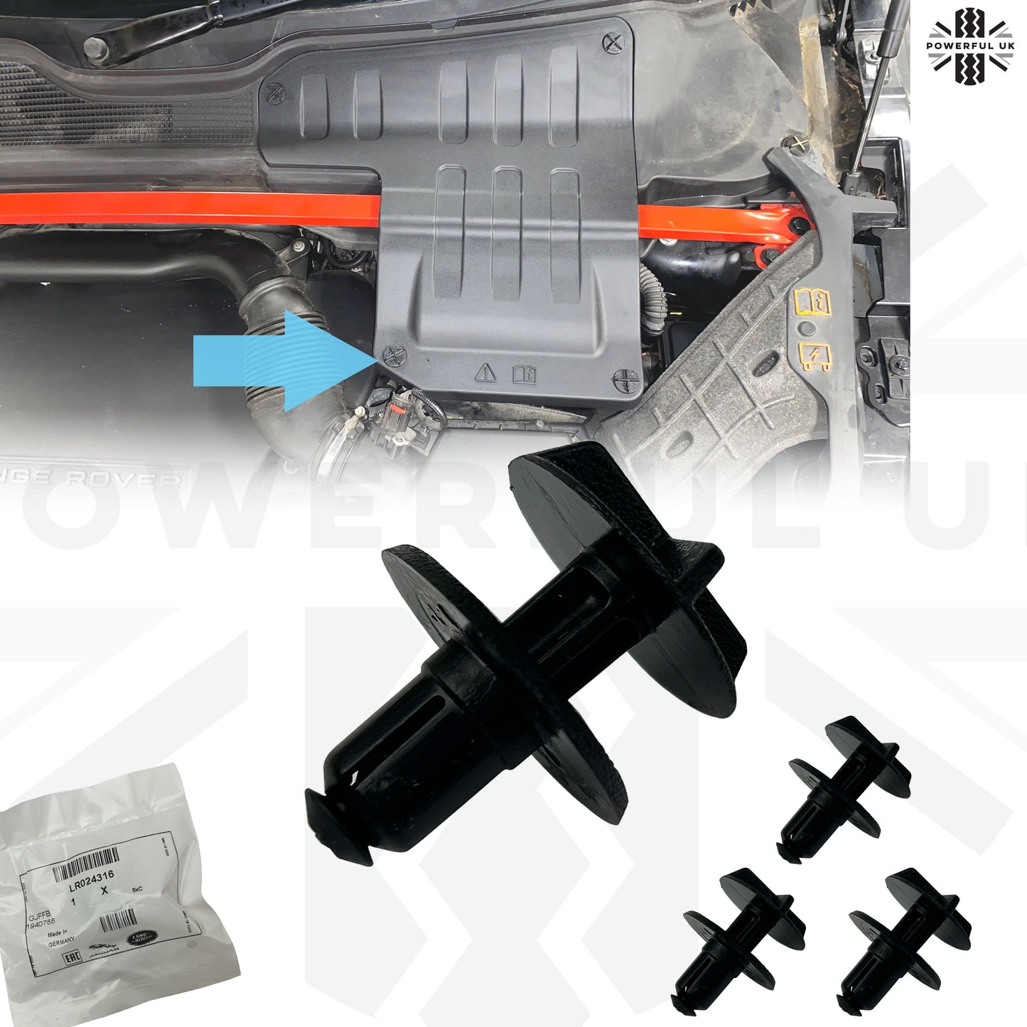 Genuine 4pc Clips for the Battery Cover on the Range Rover Evoque 1