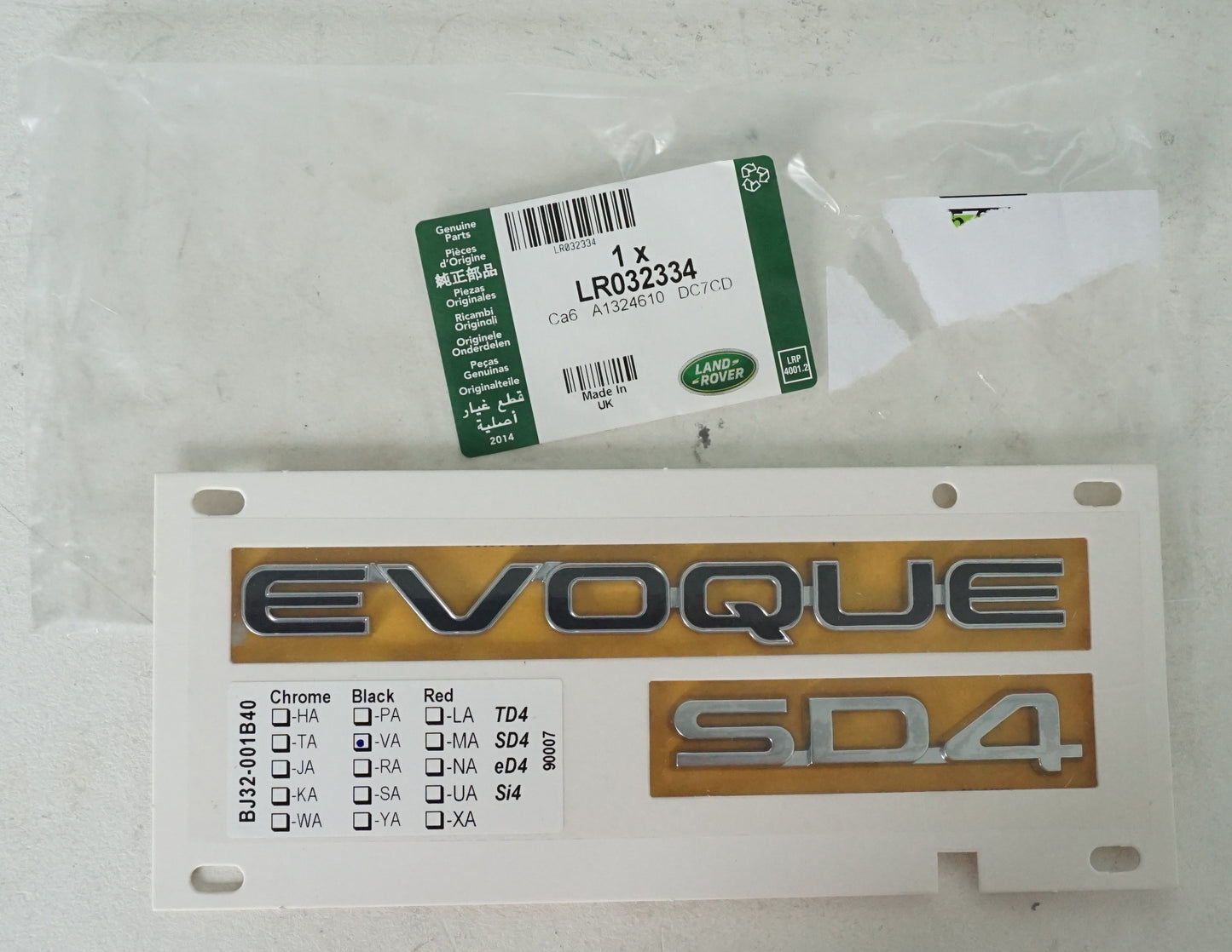 Genuine "EVOQUE SD4" Rear Badge - Black & Chrome for Range Rover Evoque