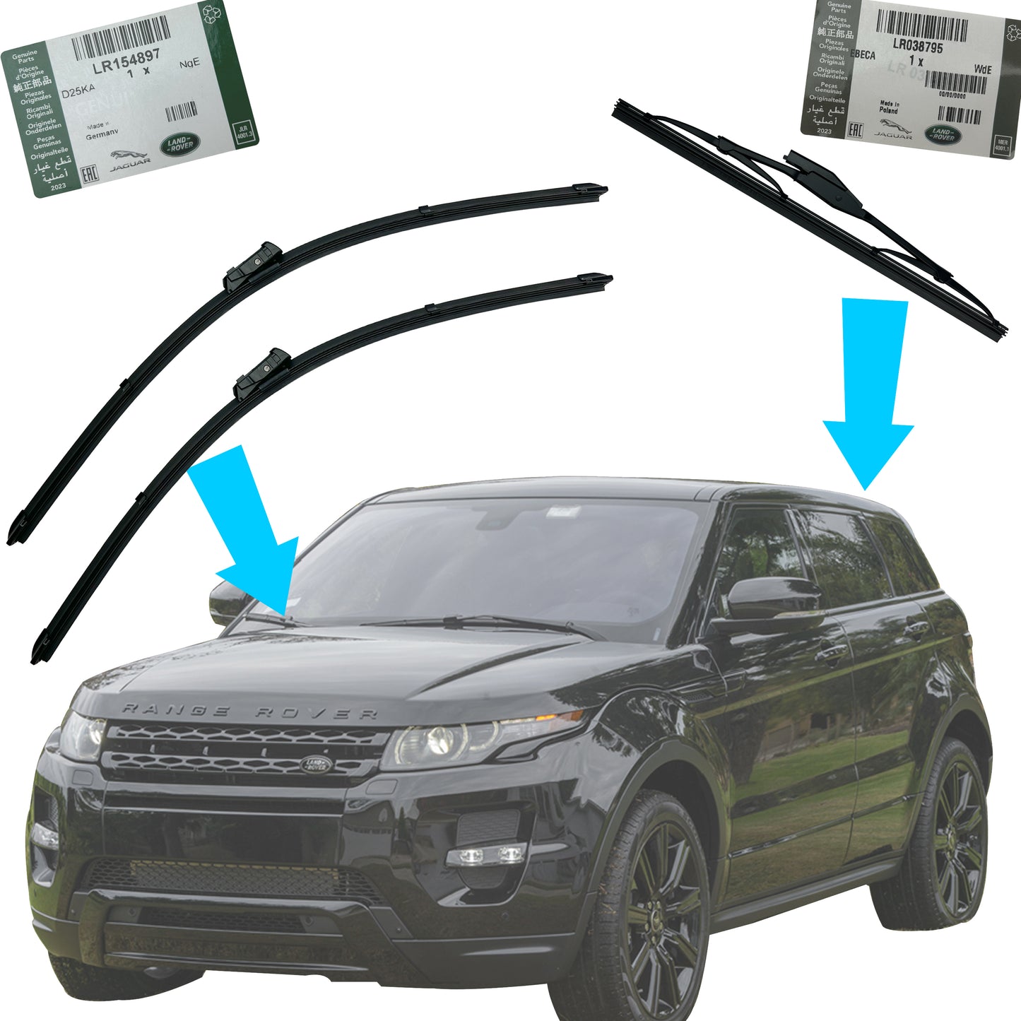 3pc Windscreen Wiper Blade Kit for Range Rover Evoque - Genuine