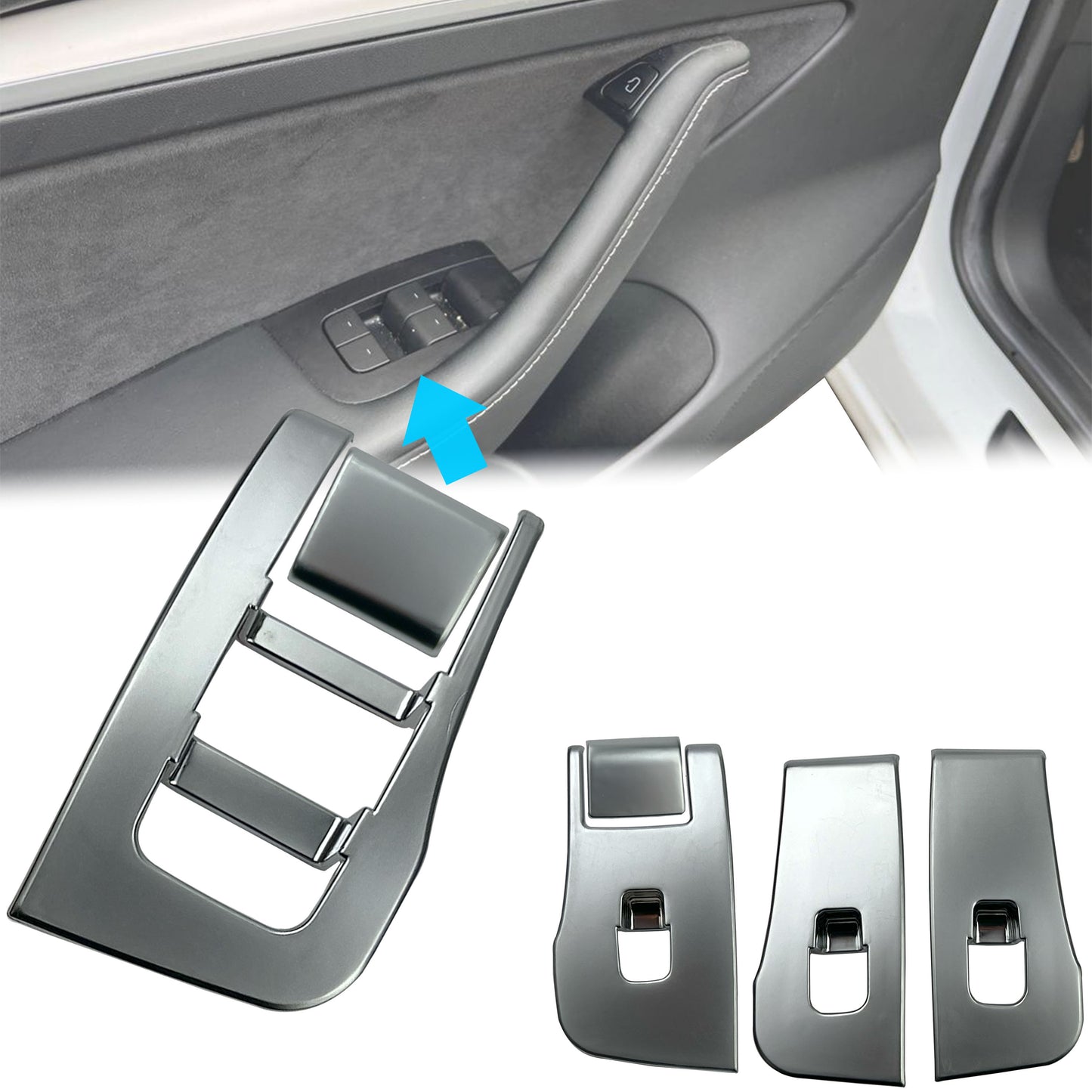 Window Switch Surrounds Trim in Silver for Tesla Model 3 - LHD