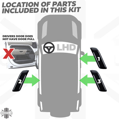 3pc Interior Door Pull Finishers in Gloss Black for Defender L663 110/130 - LHD