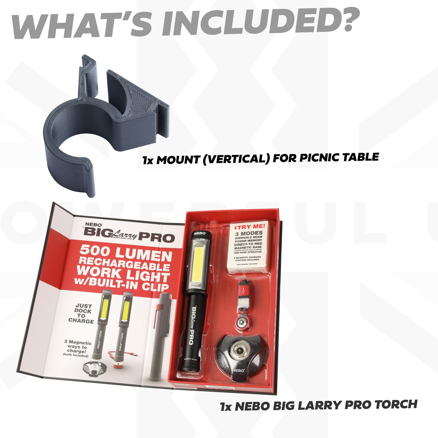 'Big Larry Pro' Torch + Mount Kit for Folding Picnic Table for Land Rover Defender L663 - Vertical