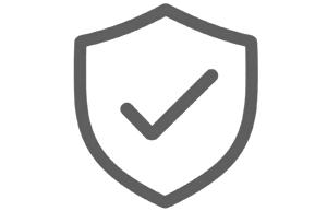 A gray outline shield icon containing a checkmark, centered on a white background.