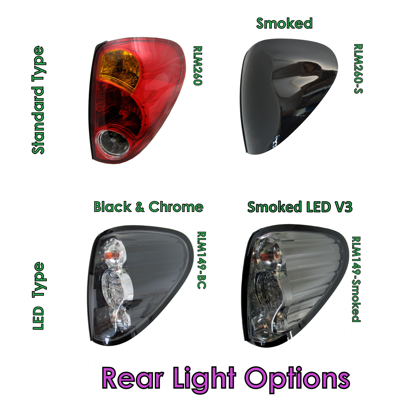 LED Rear lights - for Mitsubishi L200 (Pair) - Black and Chrome