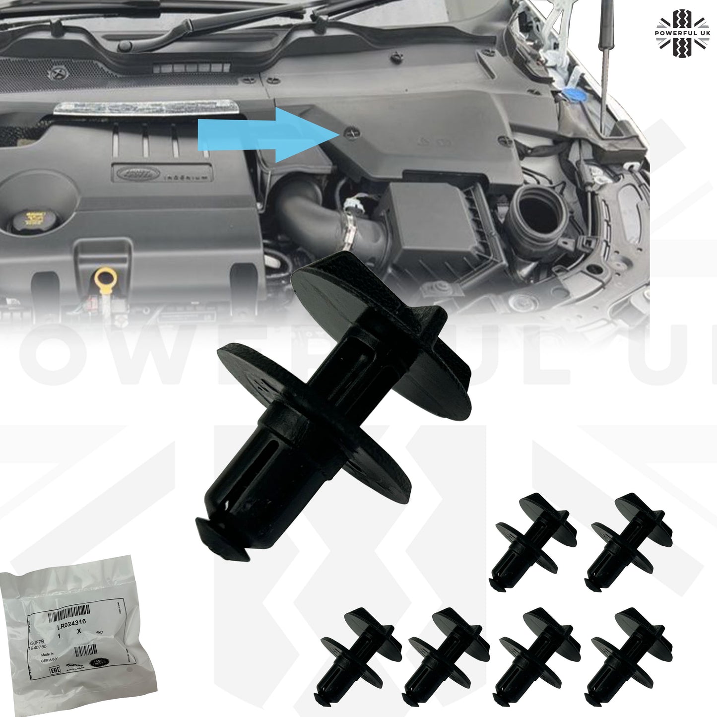 Genuine 7pc Clips for the Battery Cover on the Range Rover Evoque 2 2019+