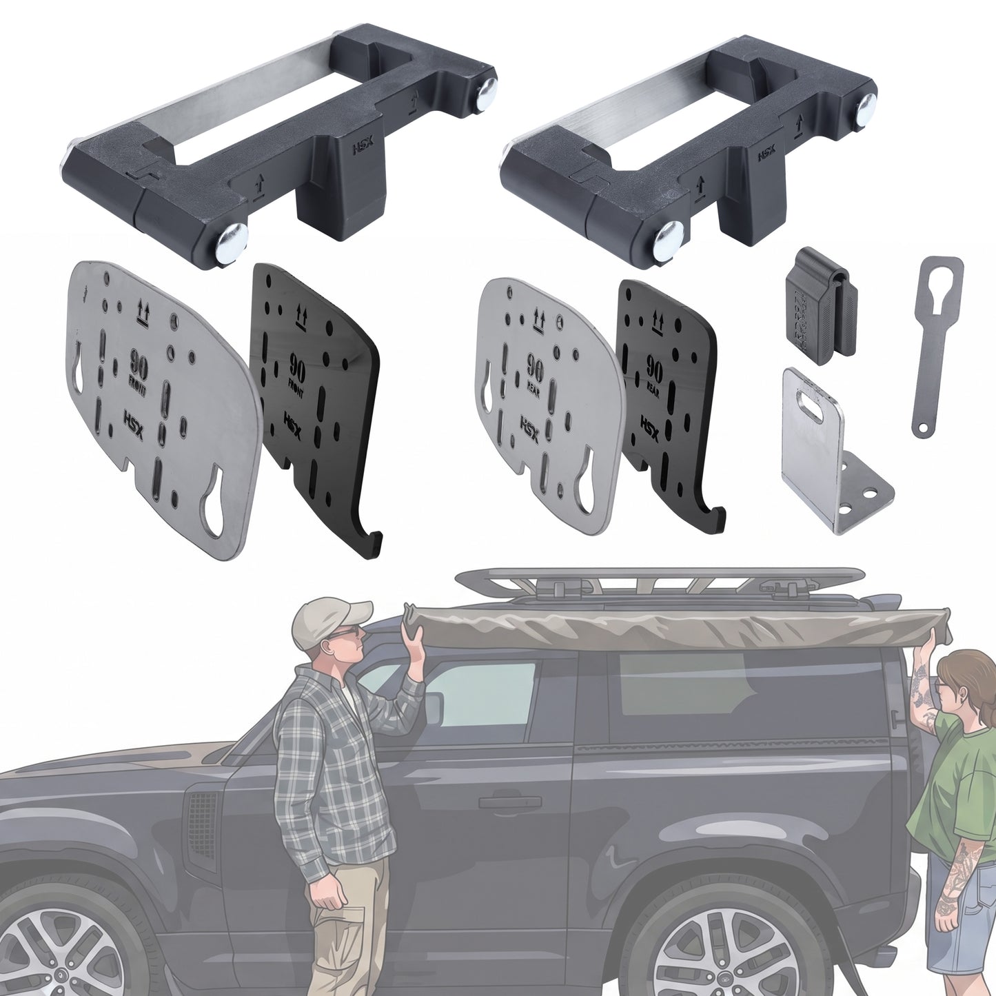 Awning Pillar Mount for Expedition Roof Rack for Land Rover Defender L663 90 - Left