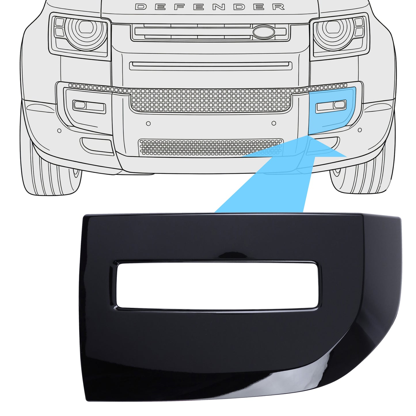 Genuine 2026MY Fog Lamp Surround Grille for Land Rover Defender L663 - NEW Gloss Black - LEFT