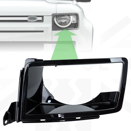 Headlight Surround 'NO Washer' in Gloss Black for Land Rover Defender L663 - LEFT