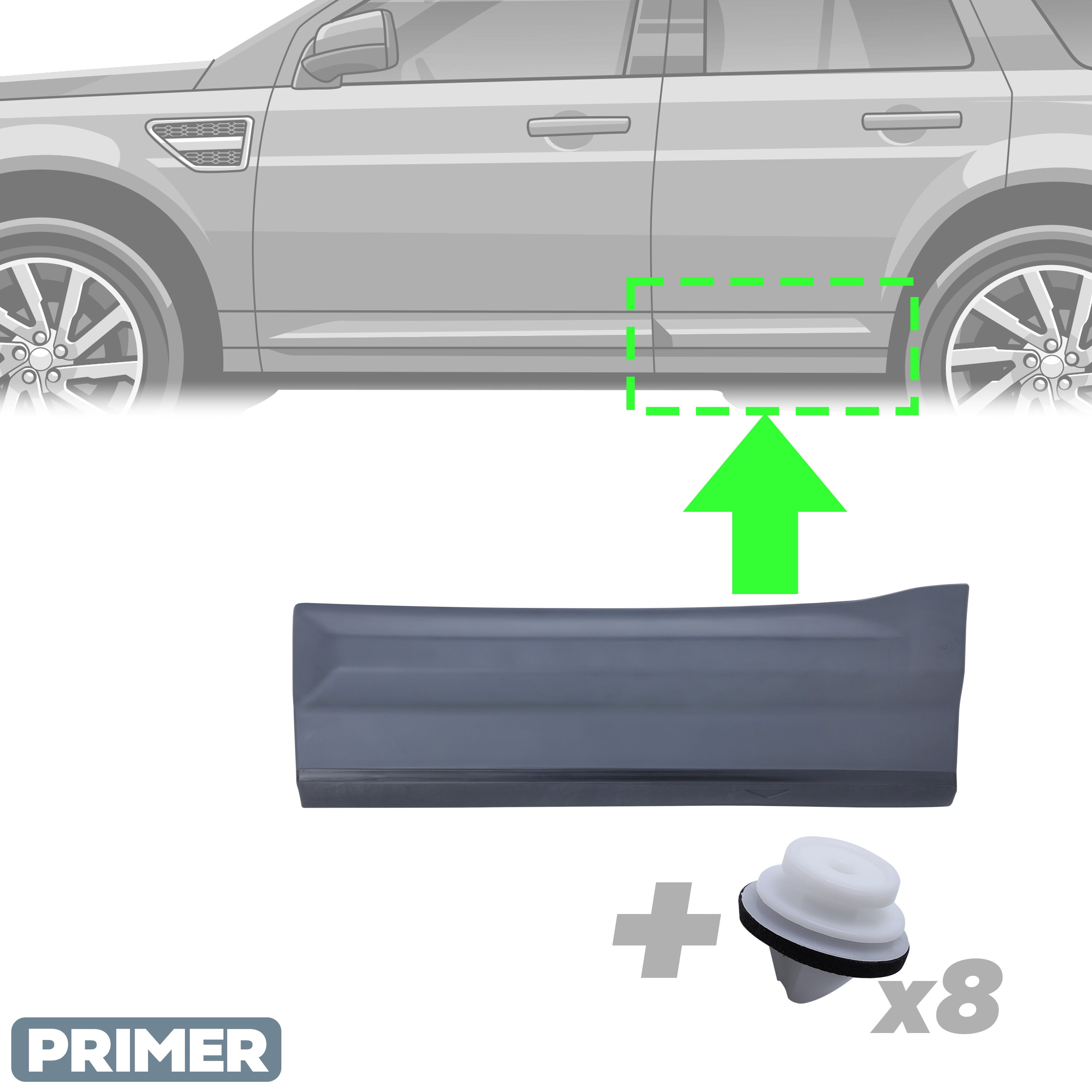 Lower Door Moulding in Primer - Rear Left Door - for Land Rover