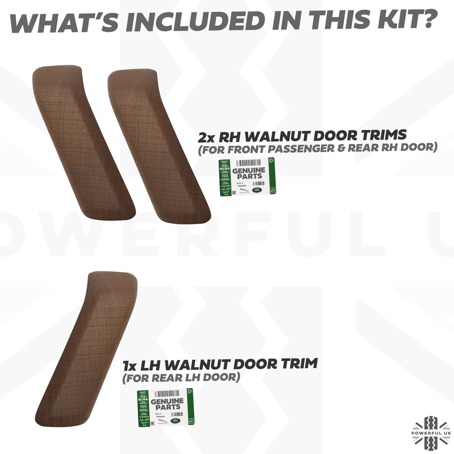 3pc Interior Door Pull Finishers (Genuine) in Walnut for Defender L663 110/130 - LHD