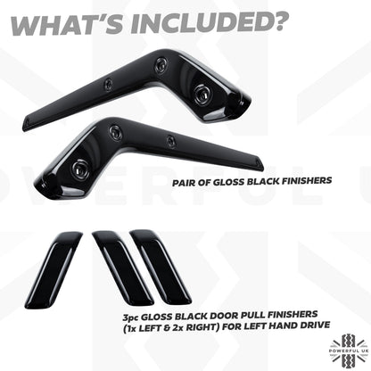 5pc Gloss Black Interior Trim Kit (Centre console & door pulls) for Land Rover Defender - 110/130 - LHD