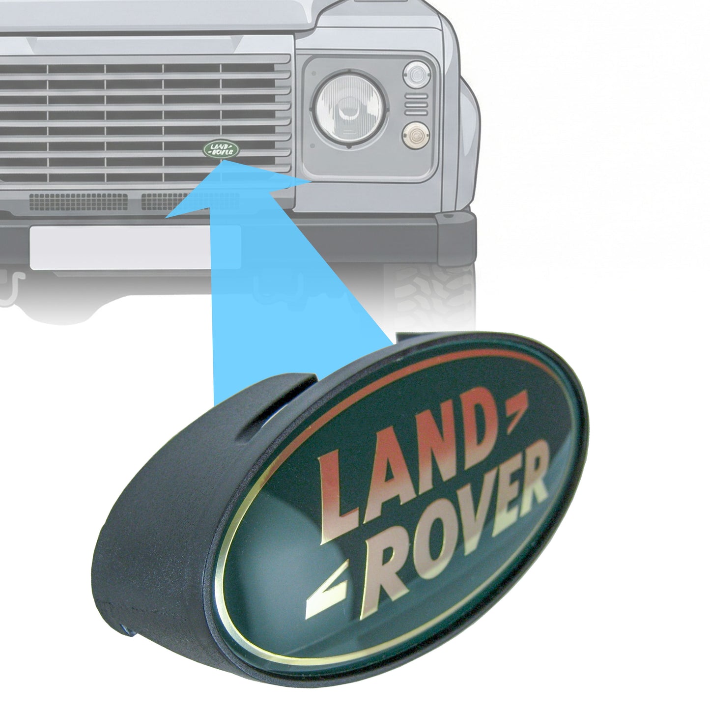 Front Grille Badge + Plinth - Green & Gold - For Land Rover Defender