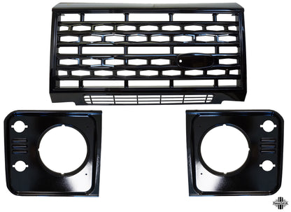 Adventure Style Grille Kit (3pc) - Gloss Black - for Land Rover Defender