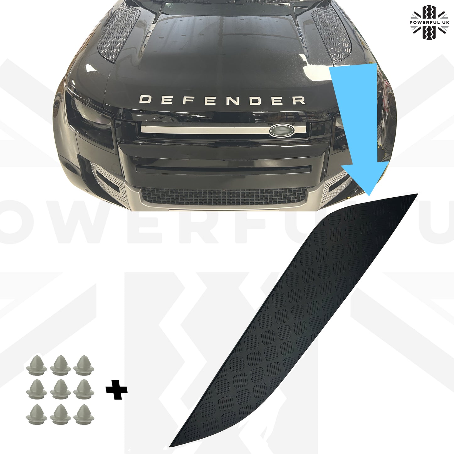 Black Bonnet Chequer Trim Panels for Land Rover Defender L663 - Left