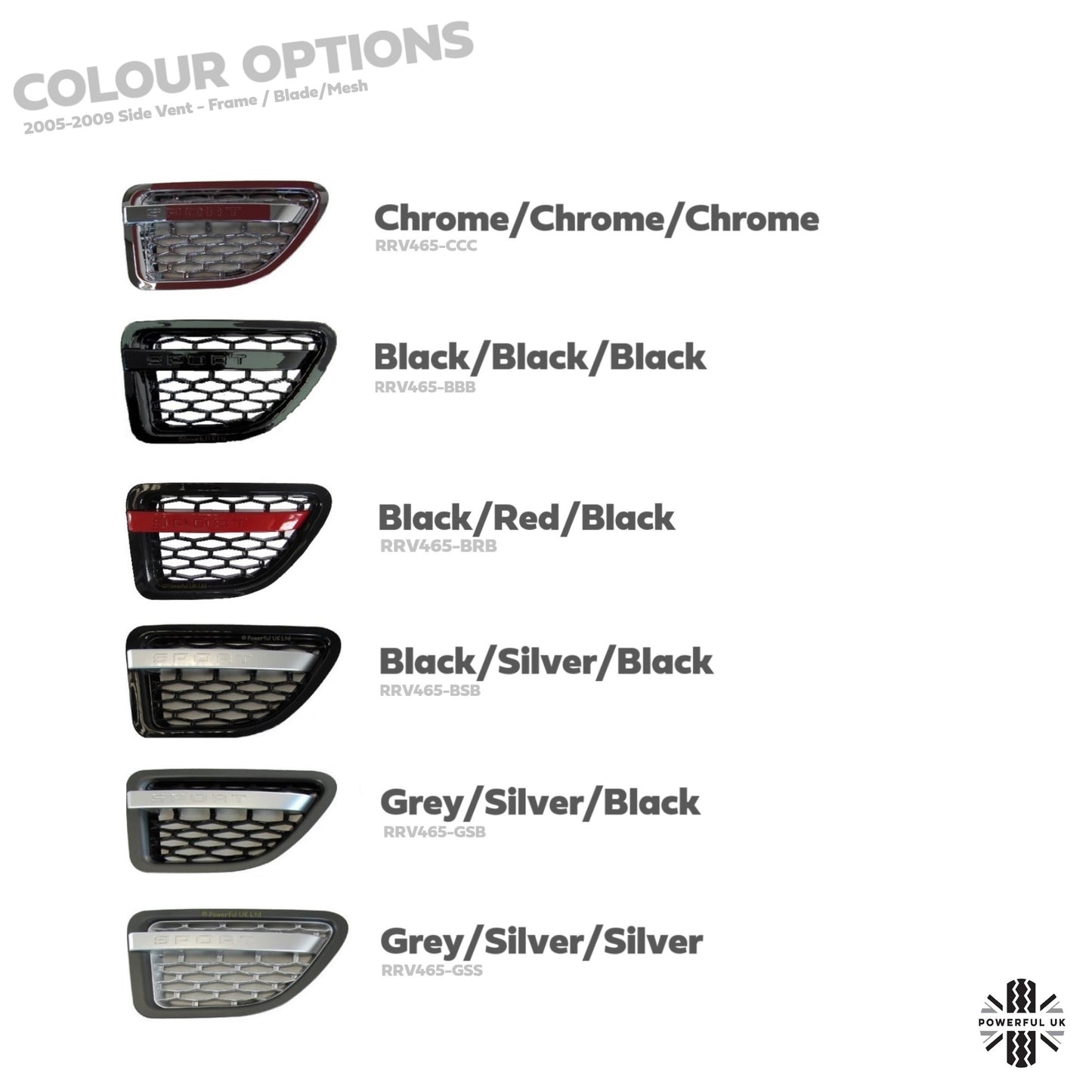 Side Vents - Grey/Silver/Silver for Range Rover Sport 2005