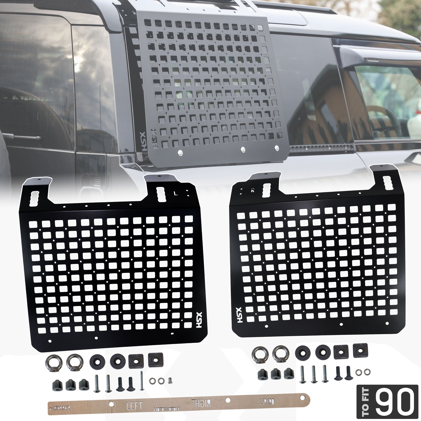 Molle Plate Kit - Black - Grid Design - PAIR - for Land Rover Defender L663 (90 Model)