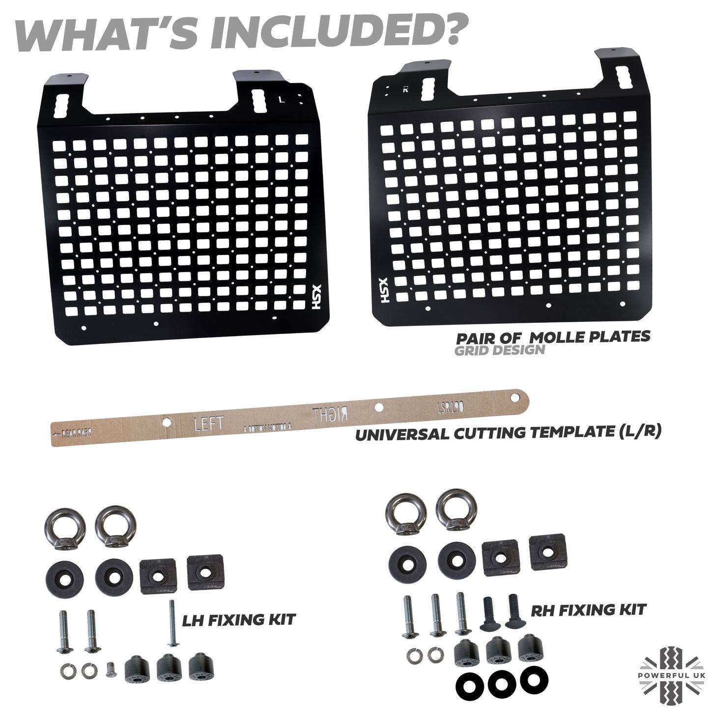 Molle Plate Kit - Black - Grid Design - PAIR - for Land Rover Defender L663 (90 Model)