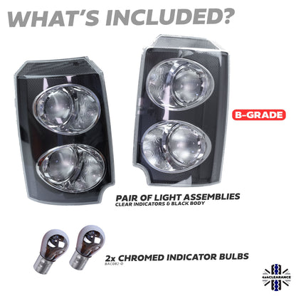 B-GRADE - Front Side Light / Indicator Assembly for Range Rover L322 - Clear Indicator/Black Body - PAIR