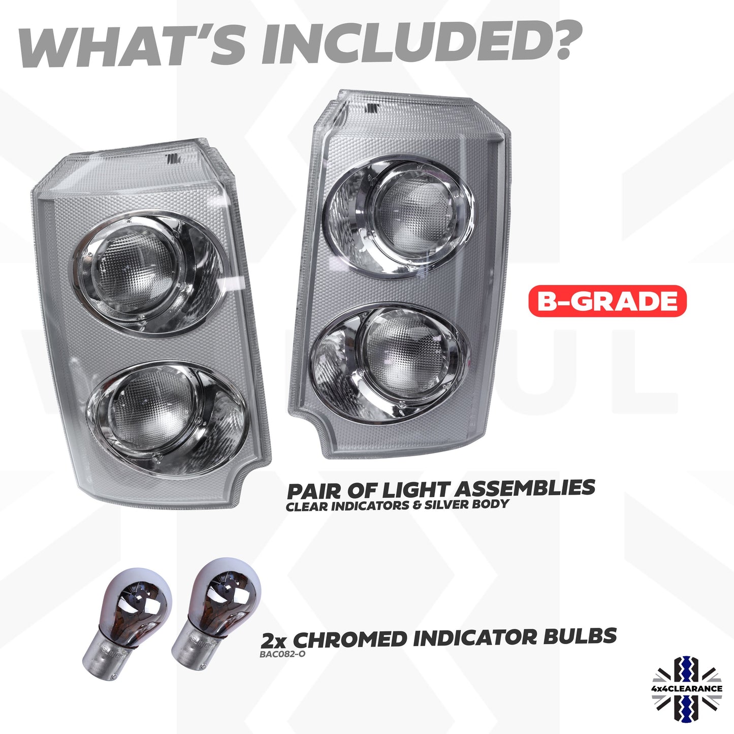 B-GRADE - Front Side Light / Indicator Assembly for Range Rover L322 - Clear Indicator/Silver Body - P