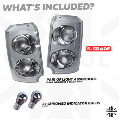 B-GRADE - Front Side Light / Indicator Assembly for Range Rover L322 - Clear Indicator/Silver Body - P