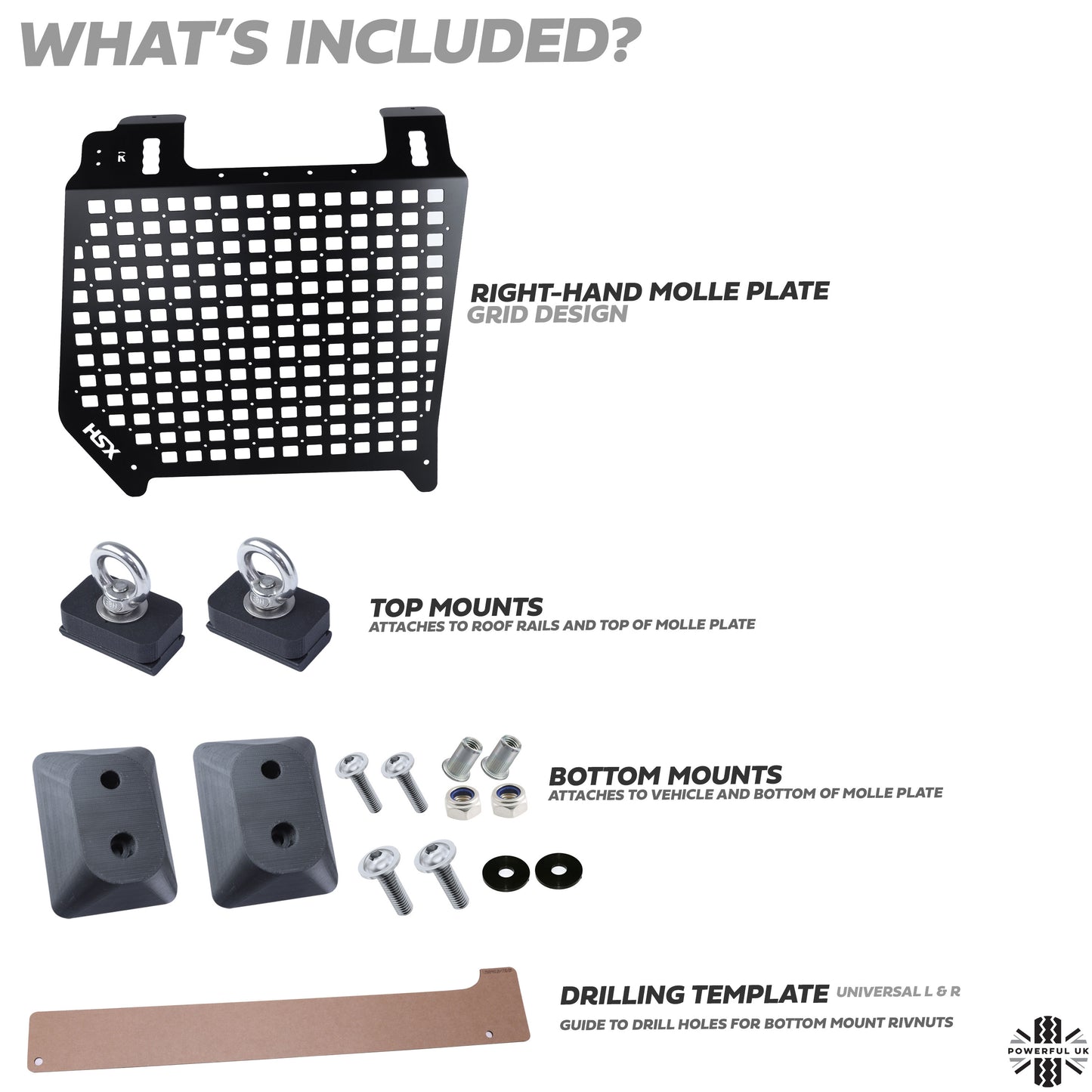 Molle Plate Kit - Grid Design - RH - for Land Rover Discovery 3/4
