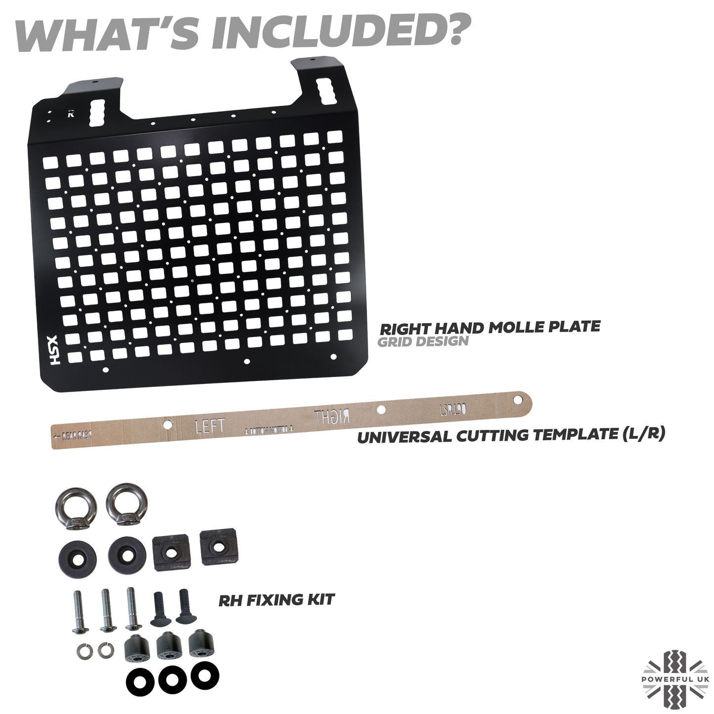 Molle Plate Kit - Black - Grid Design - RH - for Land Rover Defender L663 (90 Model)