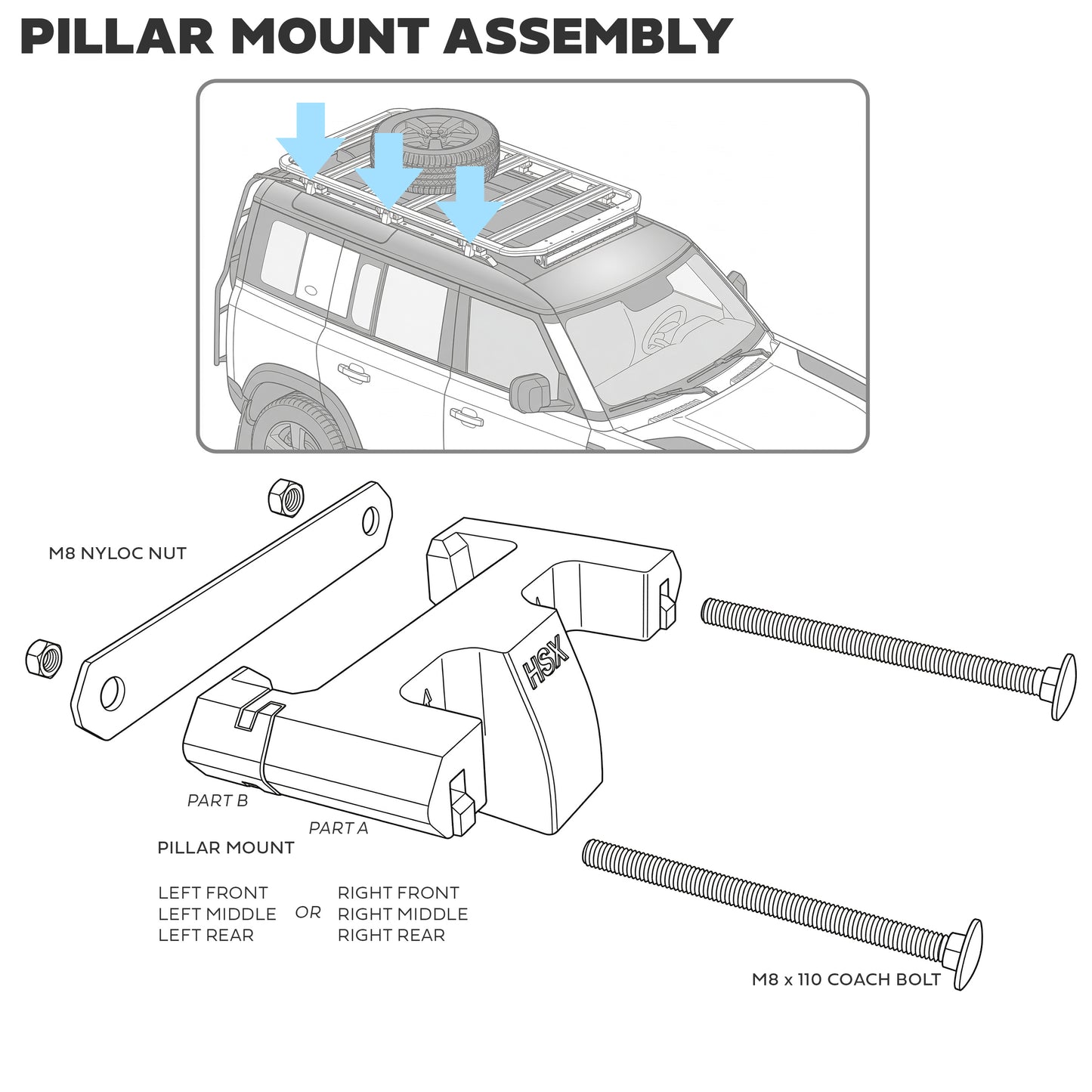 Awning Pillar Mount for Expedition Roof Rack for Land Rover Defender L663 - Right