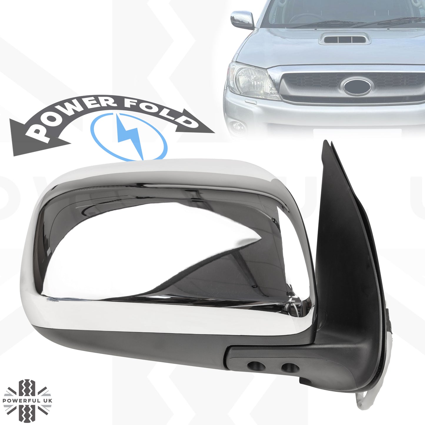 Wing Mirror Assembly - Chrome - RH - for Toyota Hilux Mk6 (WITH power fold)