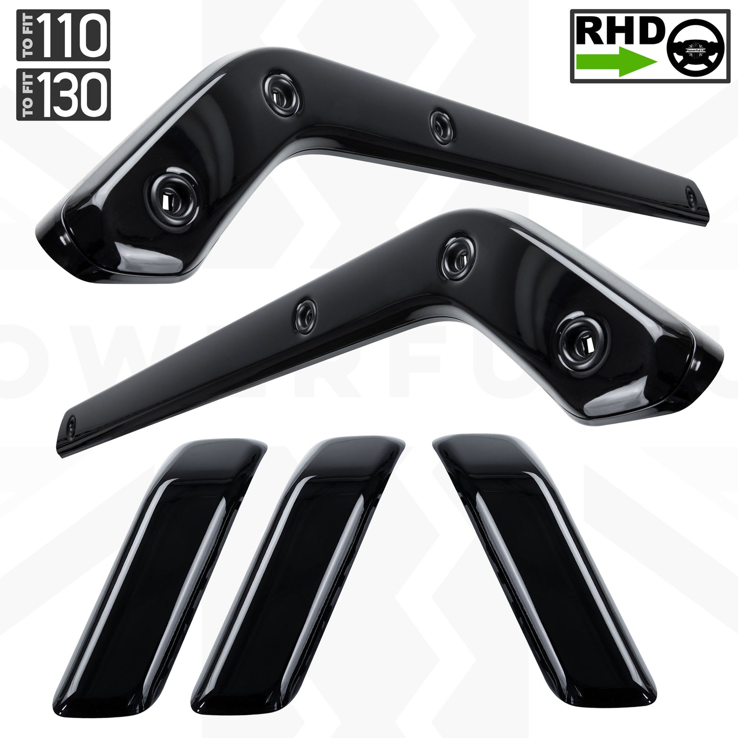 5pc Gloss Black Interior Trim Kit (Centre console & door pulls) for Land Rover Defender - 110/130 - RHD