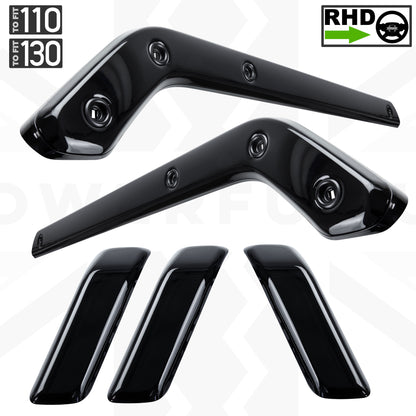 5pc Gloss Black Interior Trim Kit (Centre console & door pulls) for Land Rover Defender - 110/130 - RHD