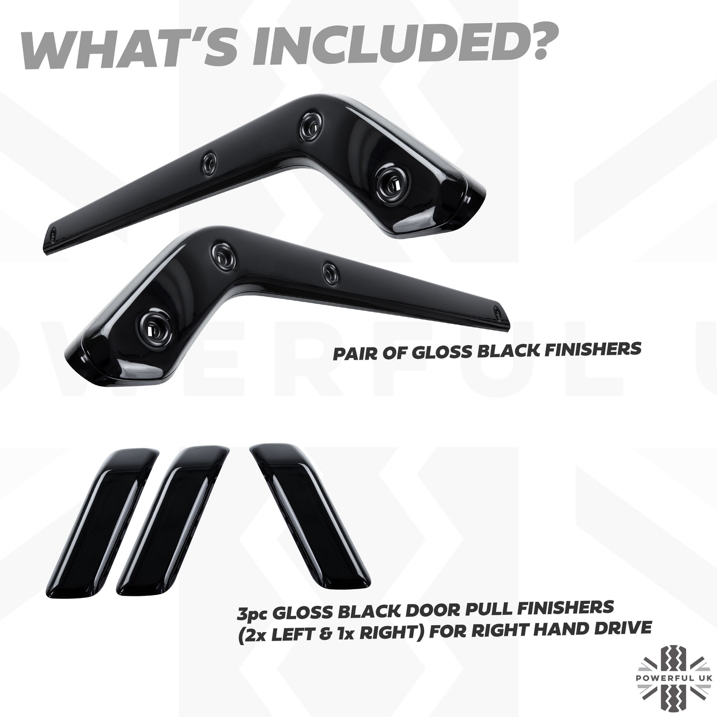 5pc Gloss Black Interior Trim Kit (Centre console & door pulls) for Land Rover Defender - 110/130 - RHD