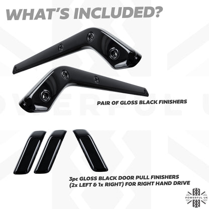 5pc Gloss Black Interior Trim Kit (Centre console & door pulls) for Land Rover Defender - 110/130 - RHD