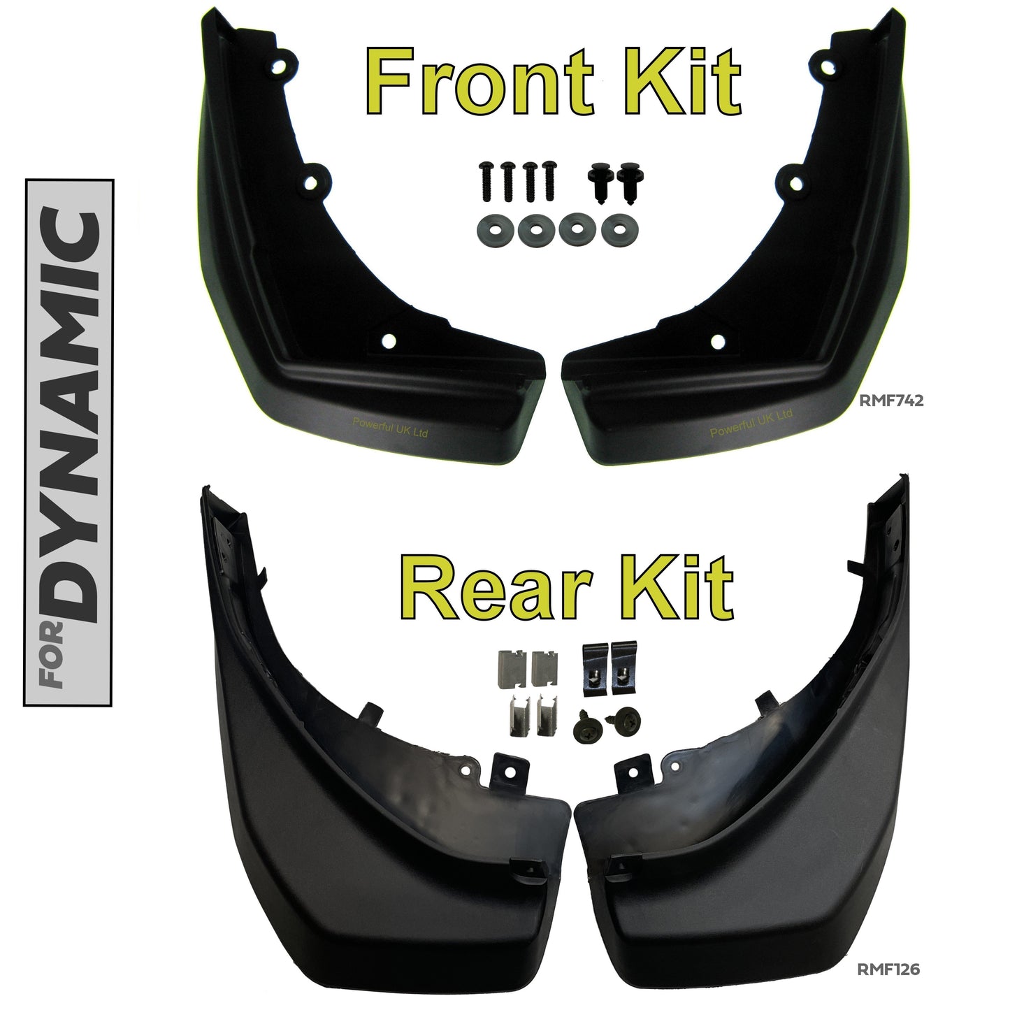 Front & Rear Mudflap Kit for Range Rover Evoque L538 Dynamic - Easy Fit