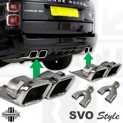Rear Bumper Quad Exhaust Tips "SVO Style" for Range Rover L405 - Stainless Steel