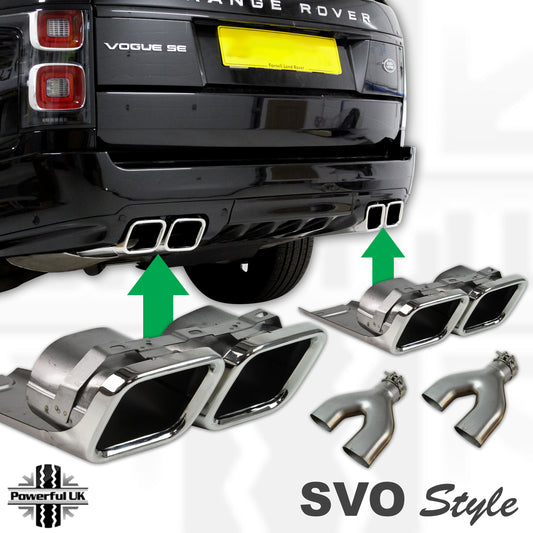 Rear Bumper Quad Exhaust Tips "SVO Style" for Range Rover L405 - Stainless Steel