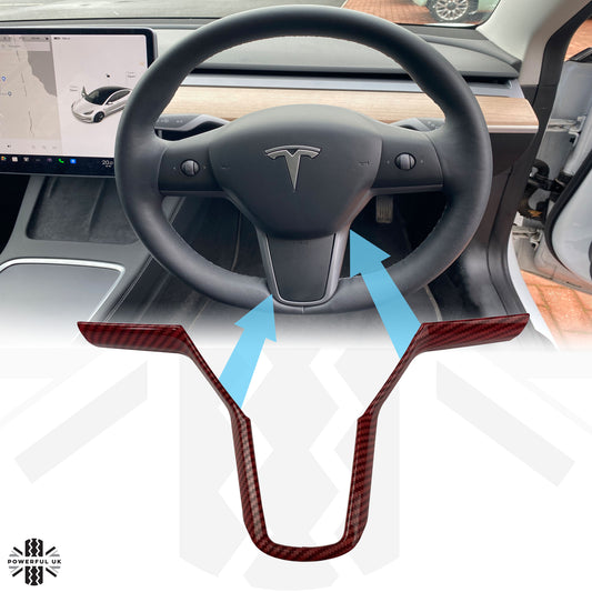 Steering Wheel Cover Trim in Red Carbon Fibre for Tesla Model 3 2017-20