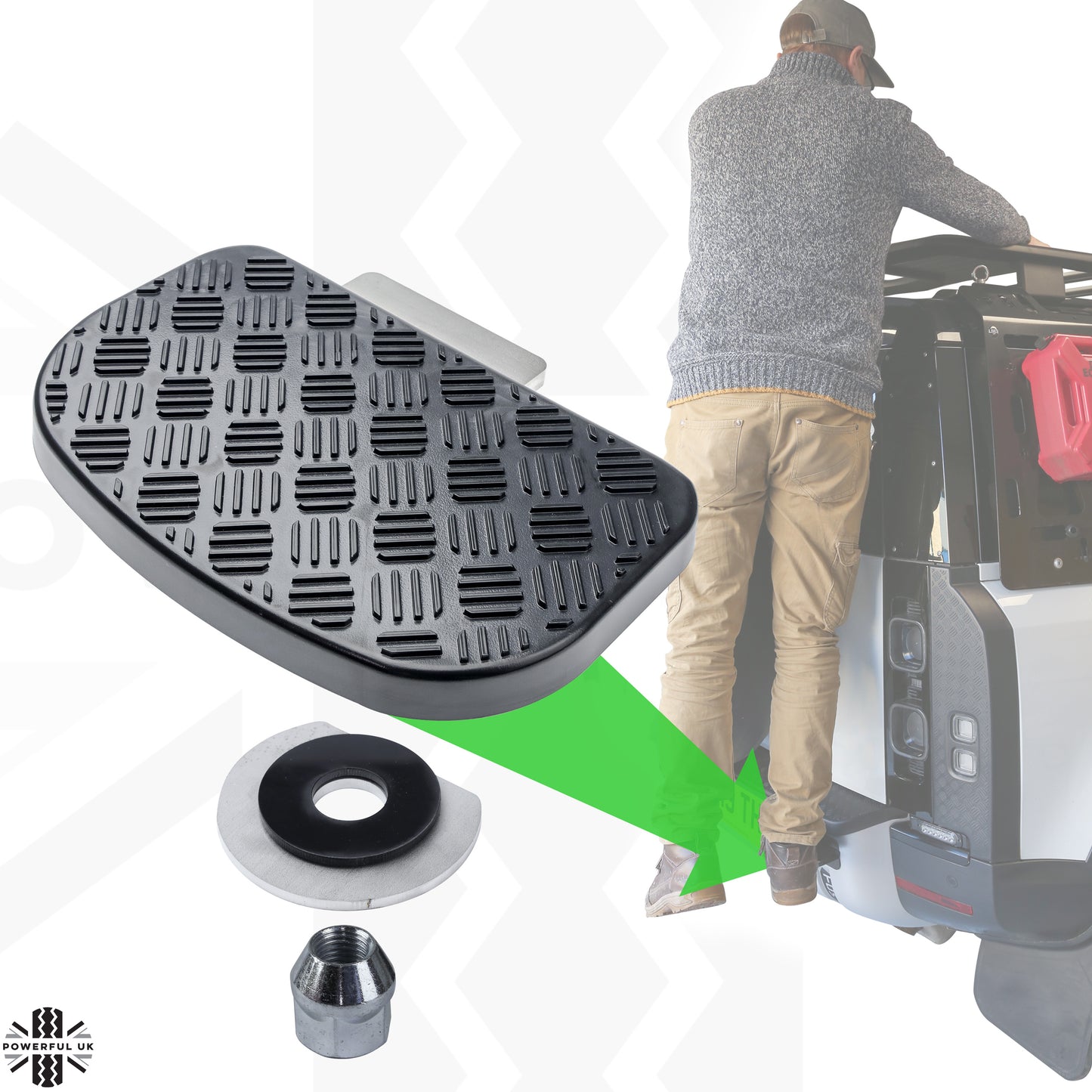 Rear Step Kit (fits onto recovery loops) for Land Rover Defender L663 - with Chequer Plate top