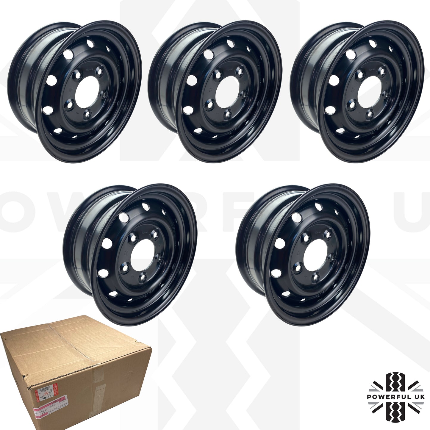 Genuine 16" Steel Wheels - Primer - Set of 5 for Classic Land Rover Defender Heritage