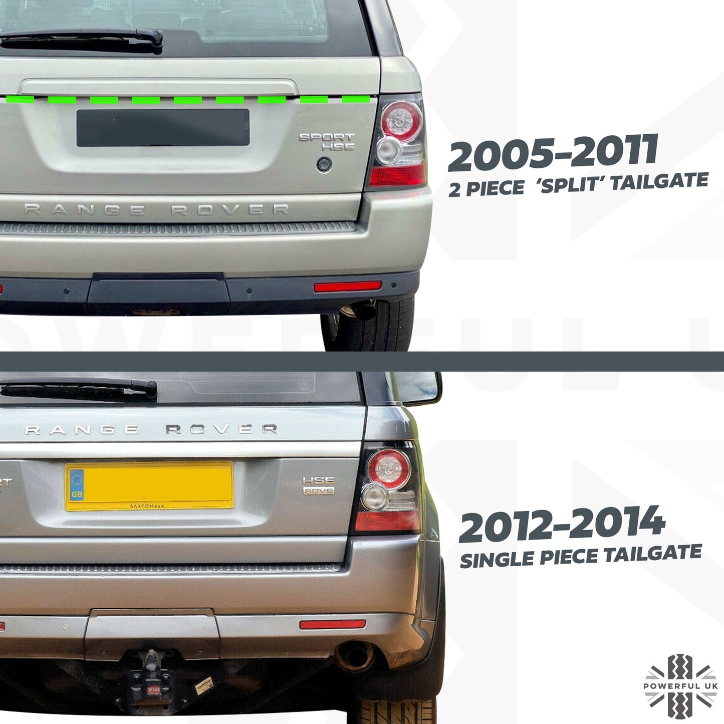 2012 style Tailgate Conversion for Range Rover Sport 05-11 - Primer/Gloss Silver Strip