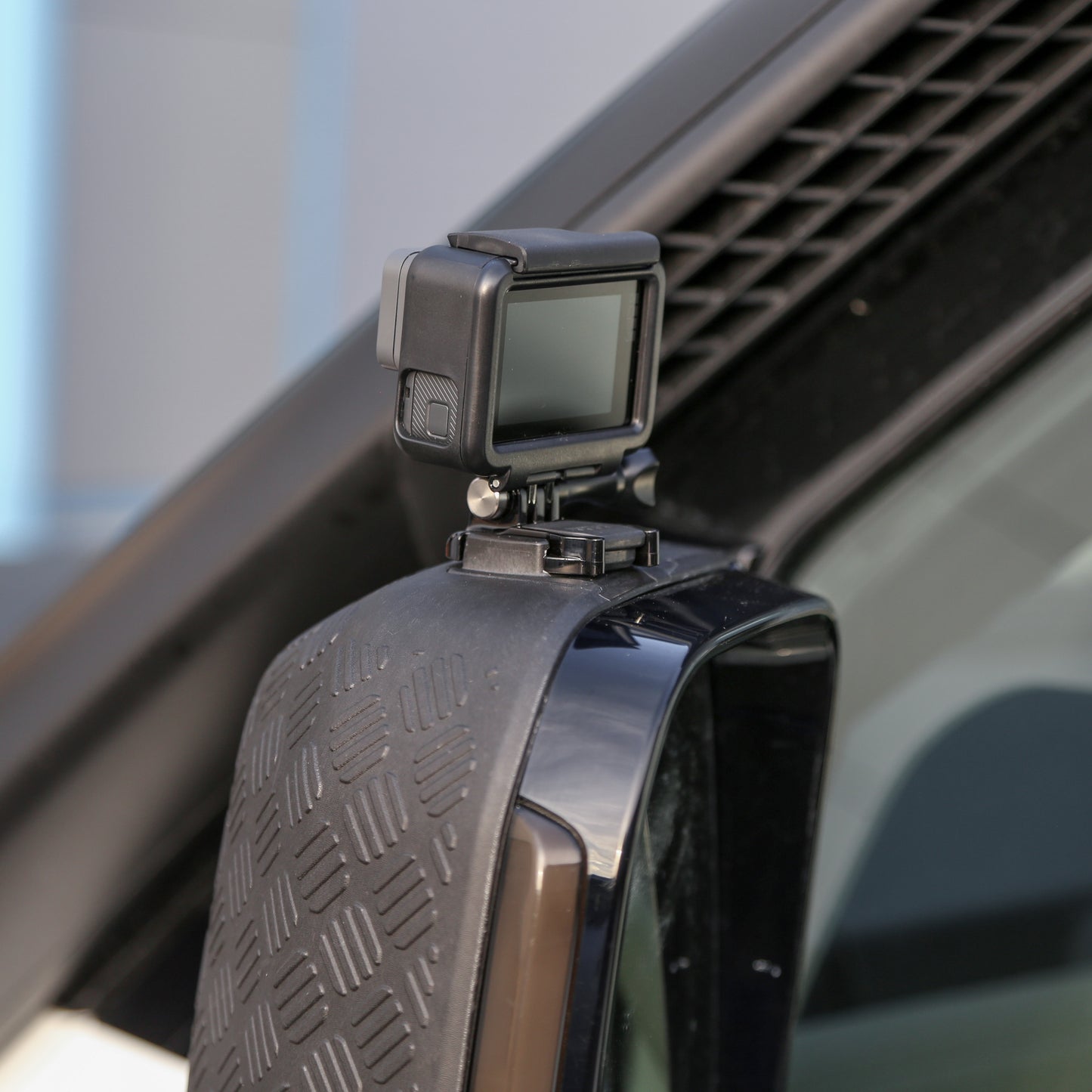 Extended Mirror Covers Chequer Plate  for Land Rover Defender L663 - with Action Camera Mount