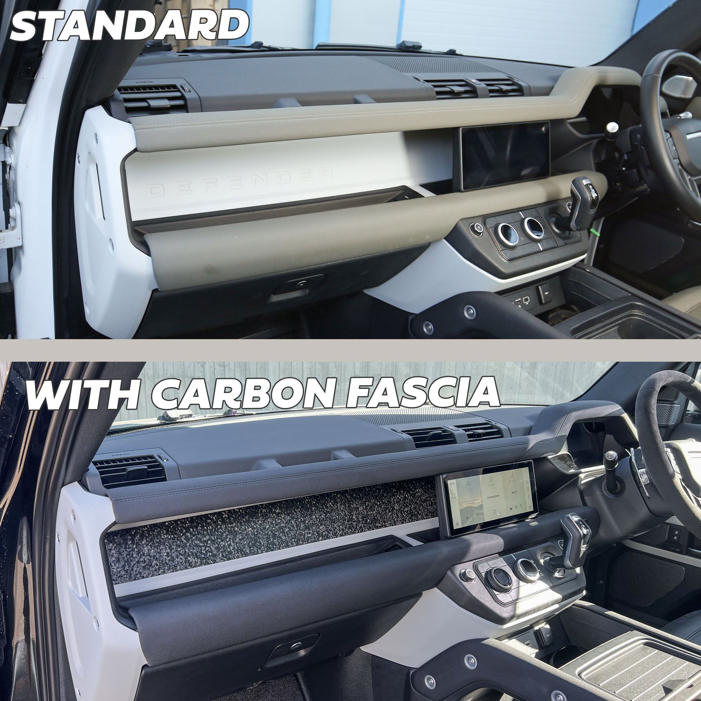 Aluminium Dashboard Fascia Panel Kit for Land Rover Defender L663 (RHD) - Chopped Carbon