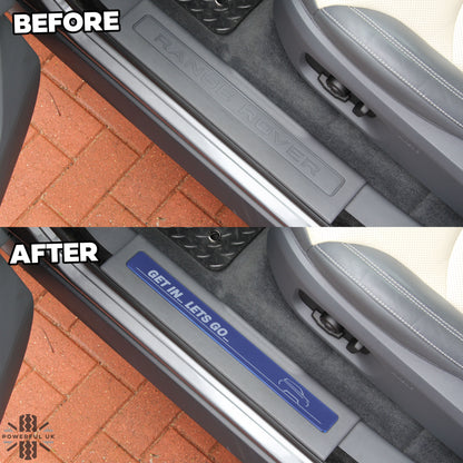 B-GRADE Door Scuff Plate Insert Set - Blue + 'Lets Go' for Range Rover Evoque