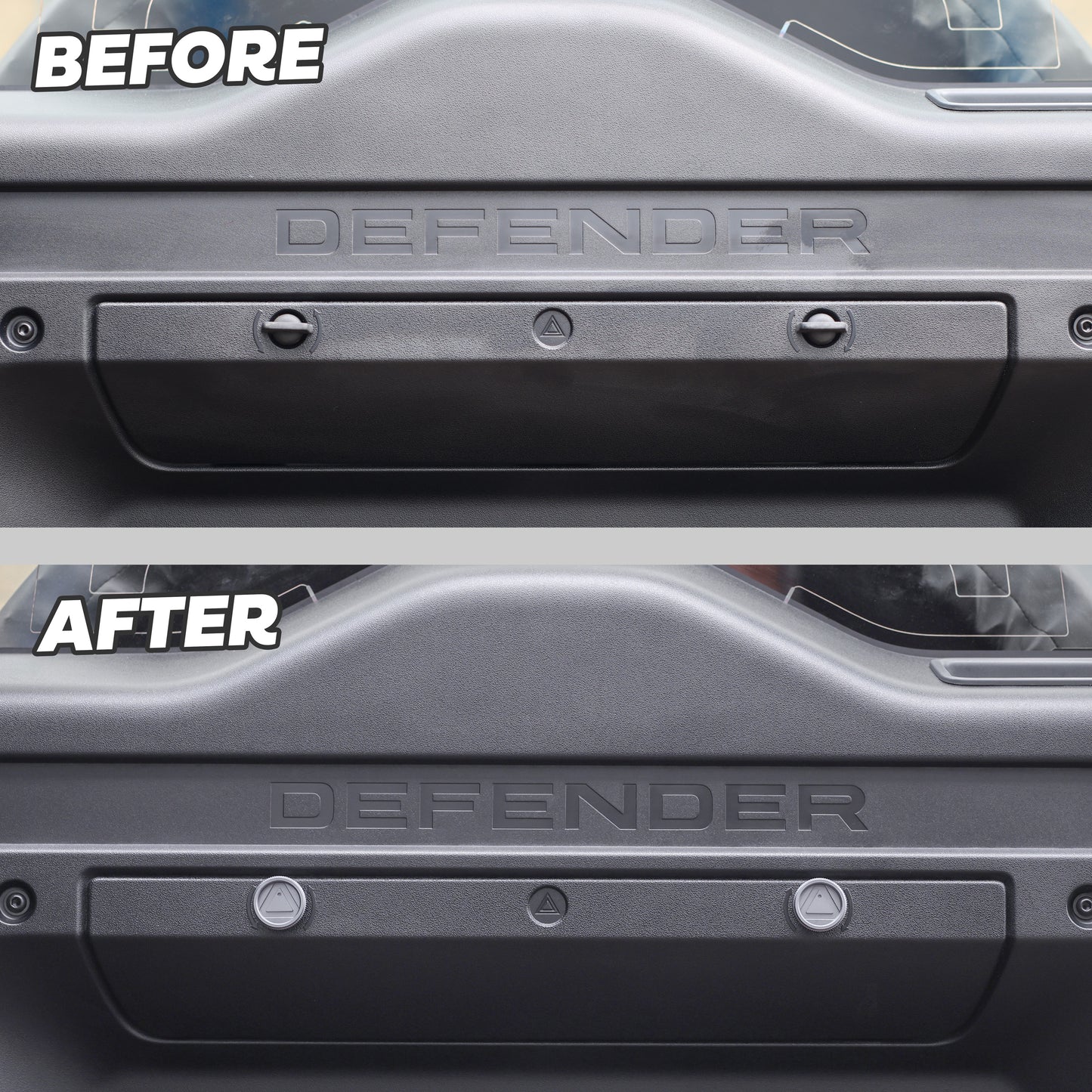 Warning Triangle Hatch Knobs for Land Rover Defender L663 - Gunmetal Grey