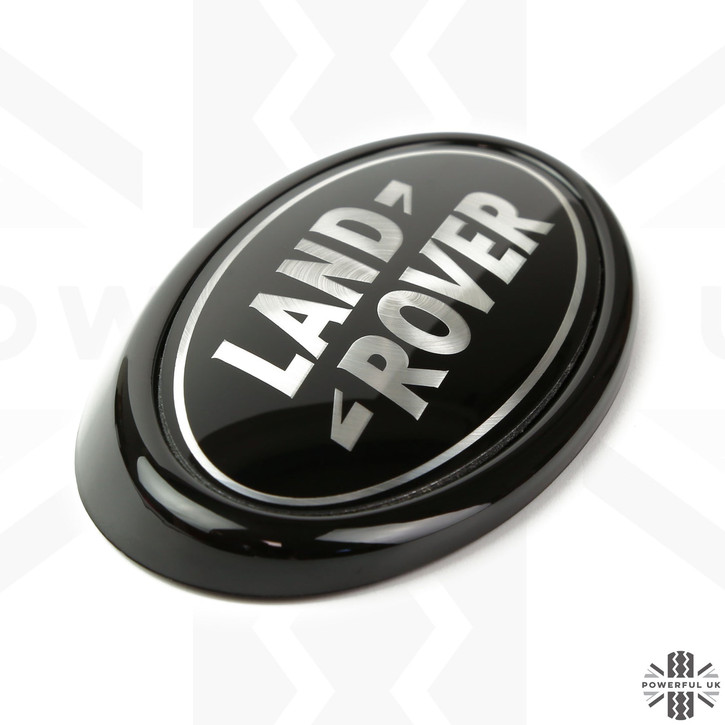 Black & Silver Badge on Gloss Black Sloped Plinth for Land Rover Discovery 5